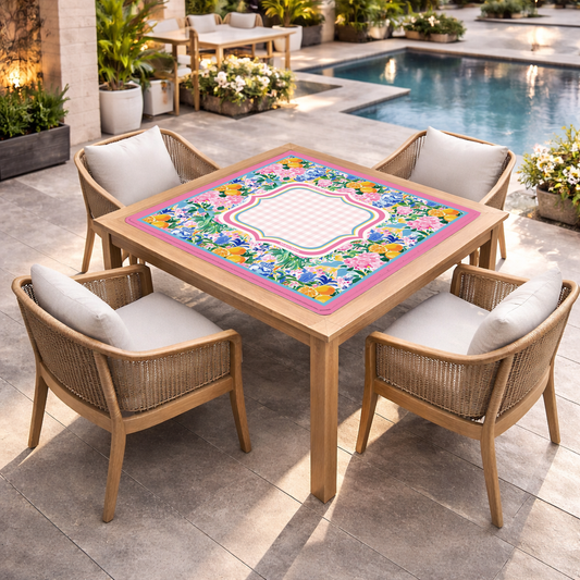 Vibrant Floral Chinoiserie Pink Mahjong Mat