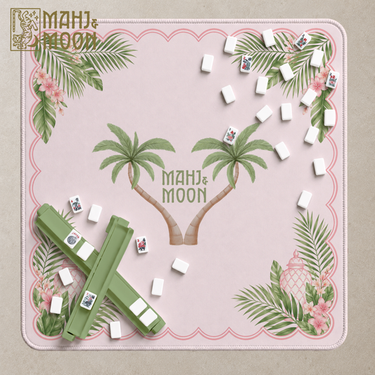 Palm Tree Mahjong Mat | Tropical Pink American Mahjong Playing Mat