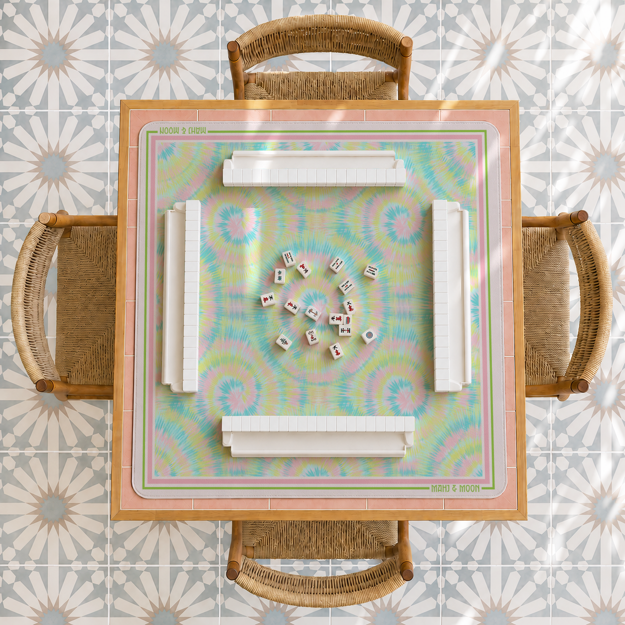 Pastel Tie Dye American Mahjong Mat | Retro Summer Playing Mat