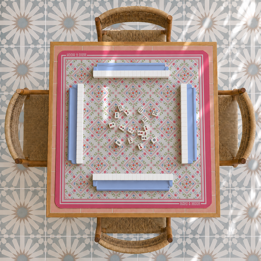 Vintage Garden Floral Mahjong Mat – Pink & Green American Mah Jongg Mat
