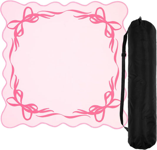 Coquette Pink Mahjong Mat with Carrying Bag – Rollable Mahjong Table Mat