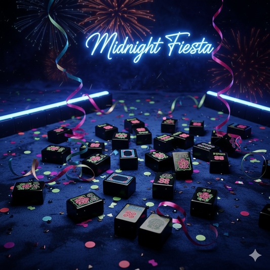 Midnight Fiesta Mahjong Tile Set – Black and Neon Mahjong Tiles, Unique Modern Mahjong Game Accessories,