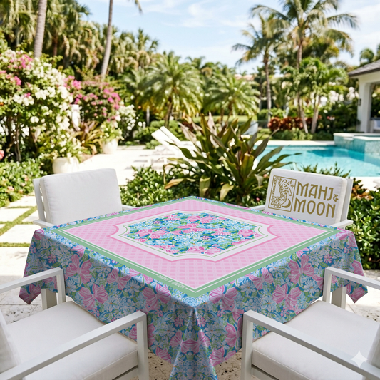 Pink Coquette Bow Garden Mahjong Tablecloth