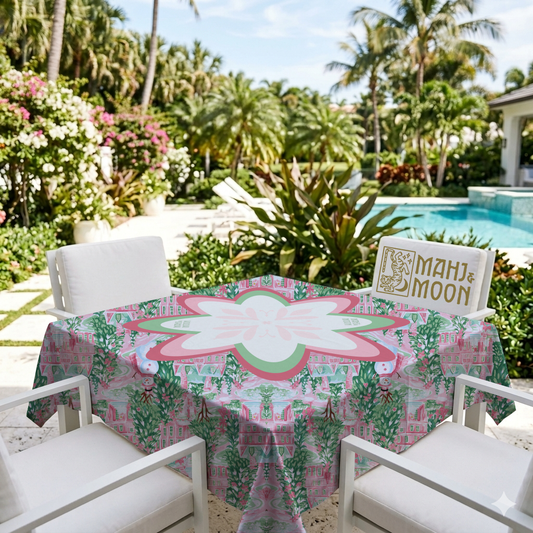 Pink Christmas Village Mahjong Tablecloth
