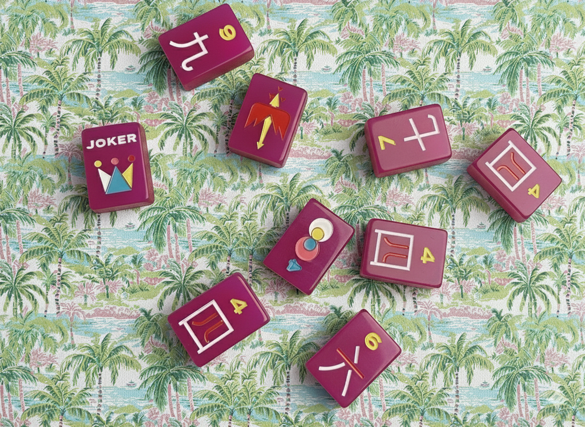 Hibiscus Winds Mahjong Tile Set – Tropical Pink Mahjong Tiles, Unique Modern Mahjong Game Accessories, Gift for Mahjong Lovers