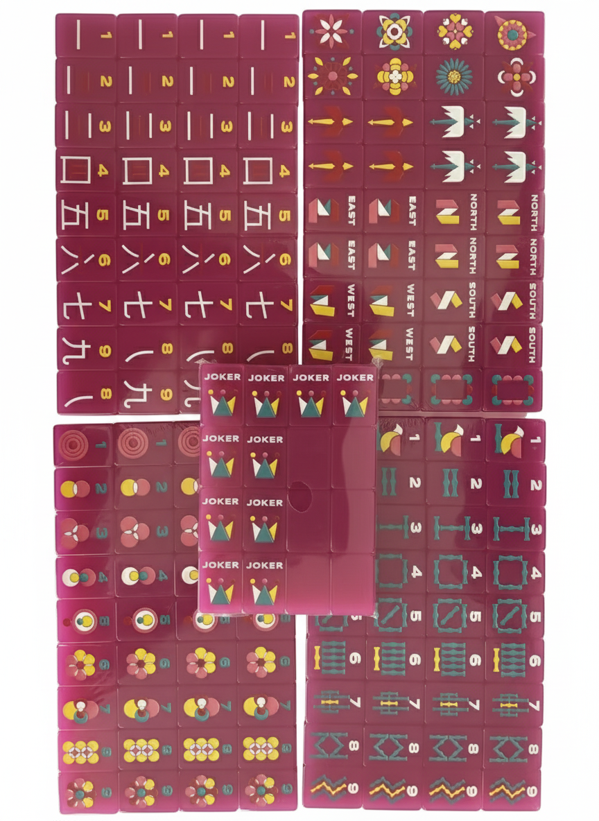 Hibiscus Winds Mahjong Tile Set – Tropical Pink Mahjong Tiles, Unique Modern Mahjong Game Accessories, Gift for Mahjong Lovers