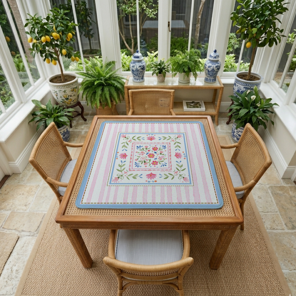 Pink Folk Floral Mahjong Mat
