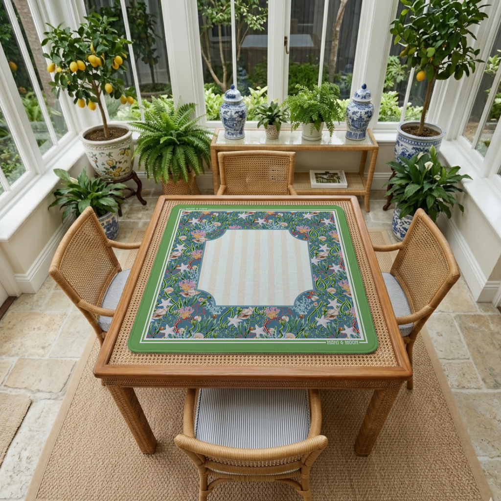 Coastal American Mahjong Mat | Ocean & Seashell Playing Mat