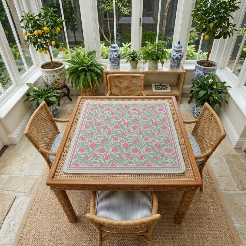 Tulip American Mahjong Mat | Cottage Garden Game Table Decor