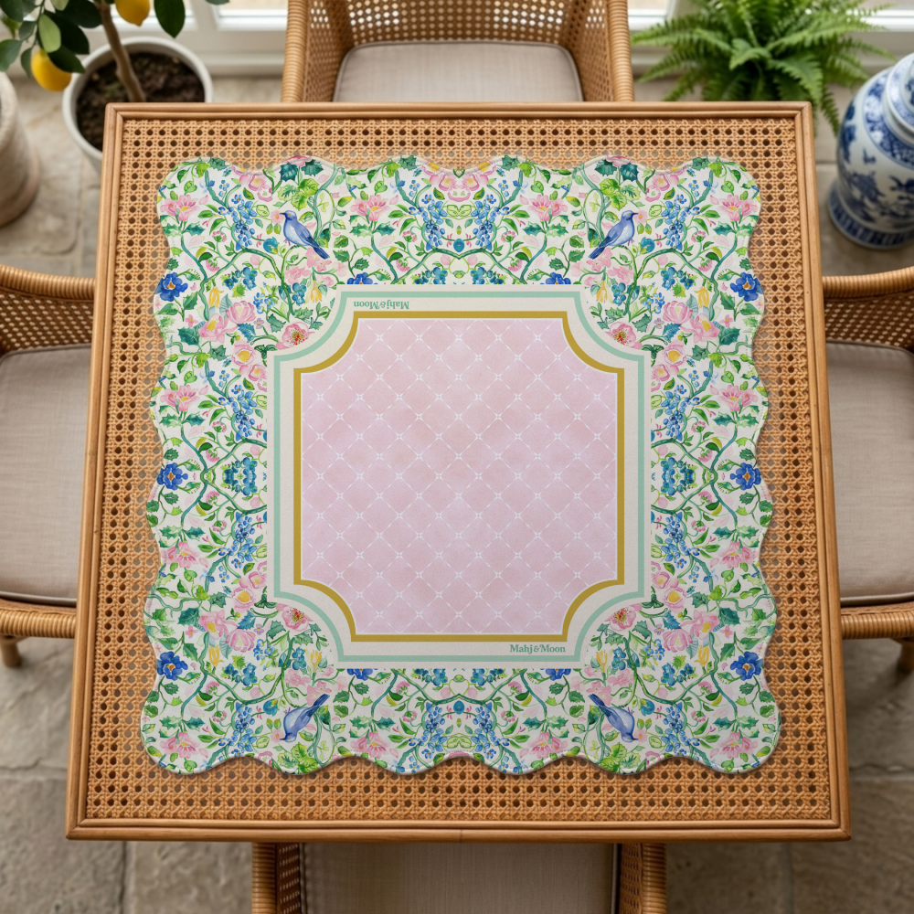 Scalloped Chinoiserie Bird & Floral Mahjong Mat