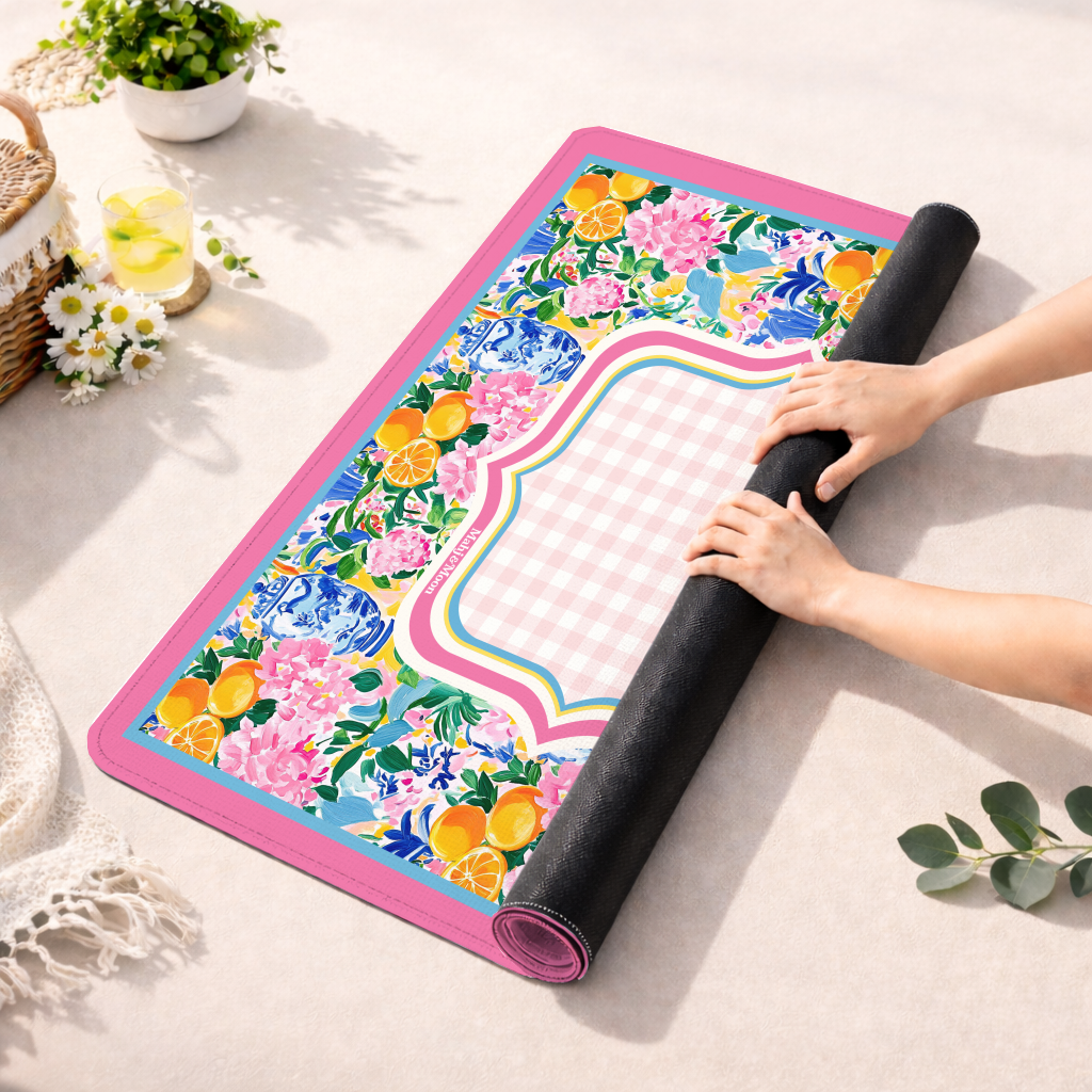Vibrant Floral Chinoiserie Pink Mahjong Mat