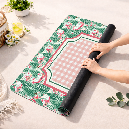 Christmas Village Gingham Mahjong Mat