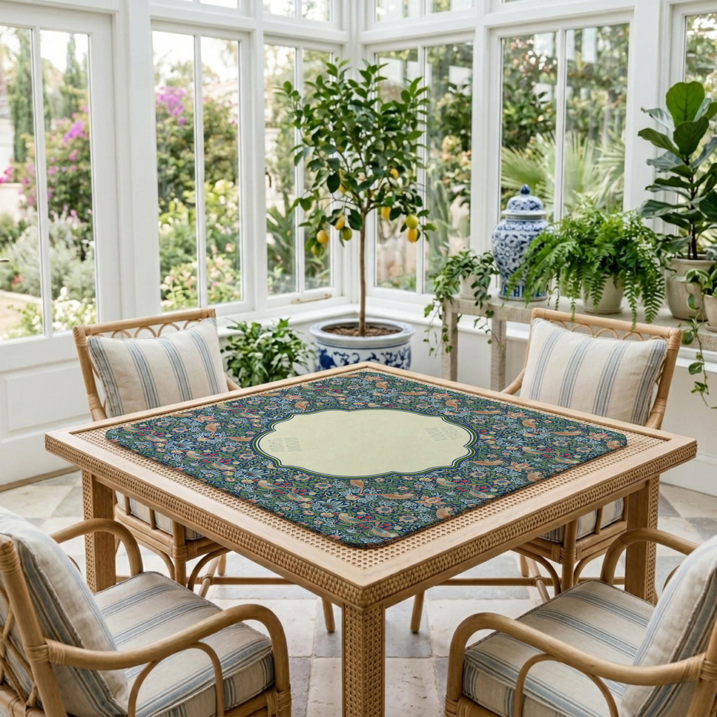 Strawberry Thief–Inspired Mahjong Mat | Heritage Floral Bird Design