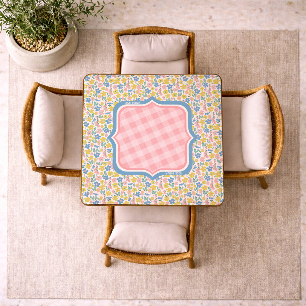 Pastel Wildflower Gingham Mahjong Mat