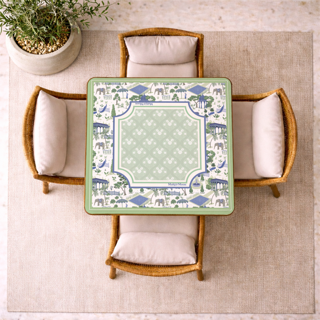 Green Menagerie Toile Mahjong Mat