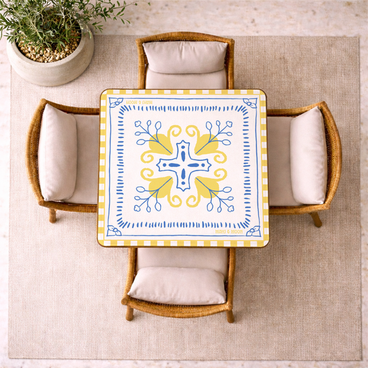 Amalfi Soleil Blue & Yellow Mediterranean Mahjong Table Mat
