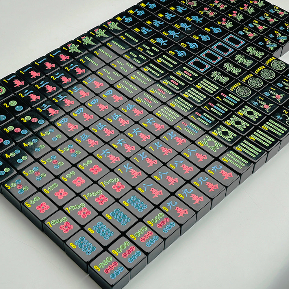 Midnight Fiesta Mahjong Tile Set – Black and Neon Mahjong Tiles, Unique Modern Mahjong Game Accessories,