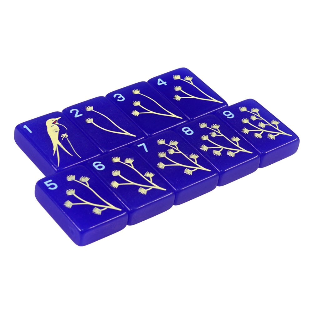 Petal Parade Mahjong Tile Set - Blue Floral Mahjong Tiles, Unique Modern Mahjong Game Accessories