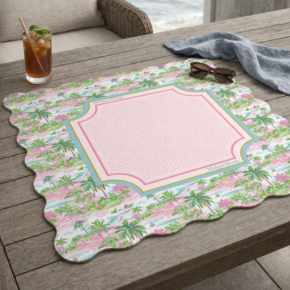 Scalloped Pastel Palm Beach Toile Mahjong Mat