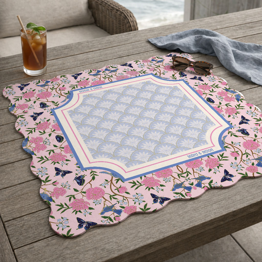 Scalloped Blossom Aviary Mahjong Mat