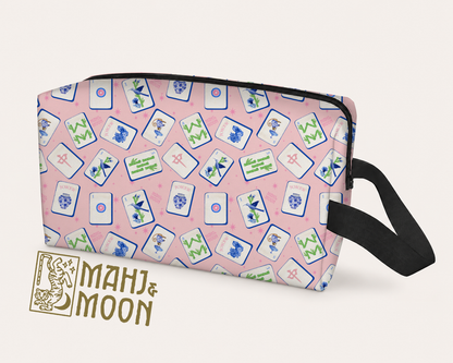 Pink Illustrated Mahjong Tile Pouch | Mahjong Accessories Bag