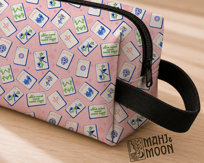 Pink Illustrated Mahjong Tile Pouch | Mahjong Accessories Bag