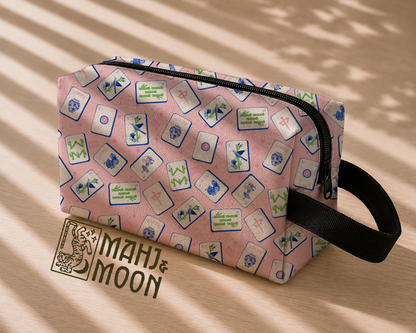 Pink Illustrated Mahjong Tile Pouch | Mahjong Accessories Bag