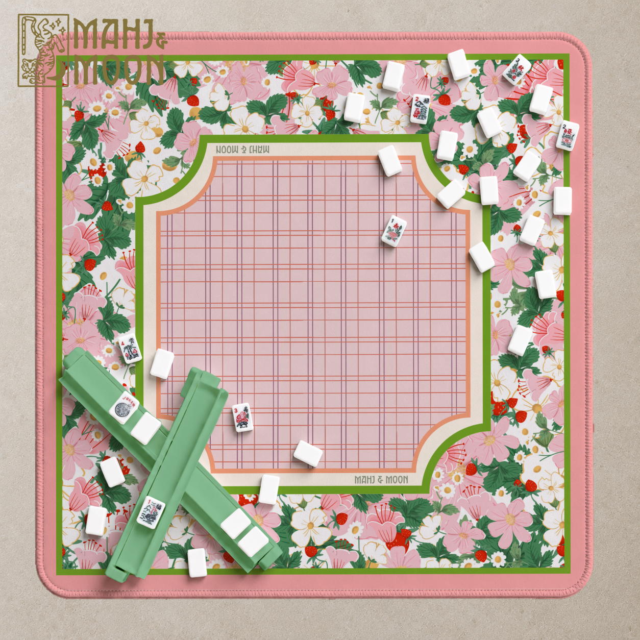 Strawberry Garden American Mahjong Mat | Cottagecore Floral Playing Mat