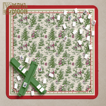 Christmas Toile Mahjong Mat | Vintage Santa Holiday Design