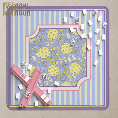 Pickleball Mahjong Mat | Preppy Bow & Lavender Stripe Design