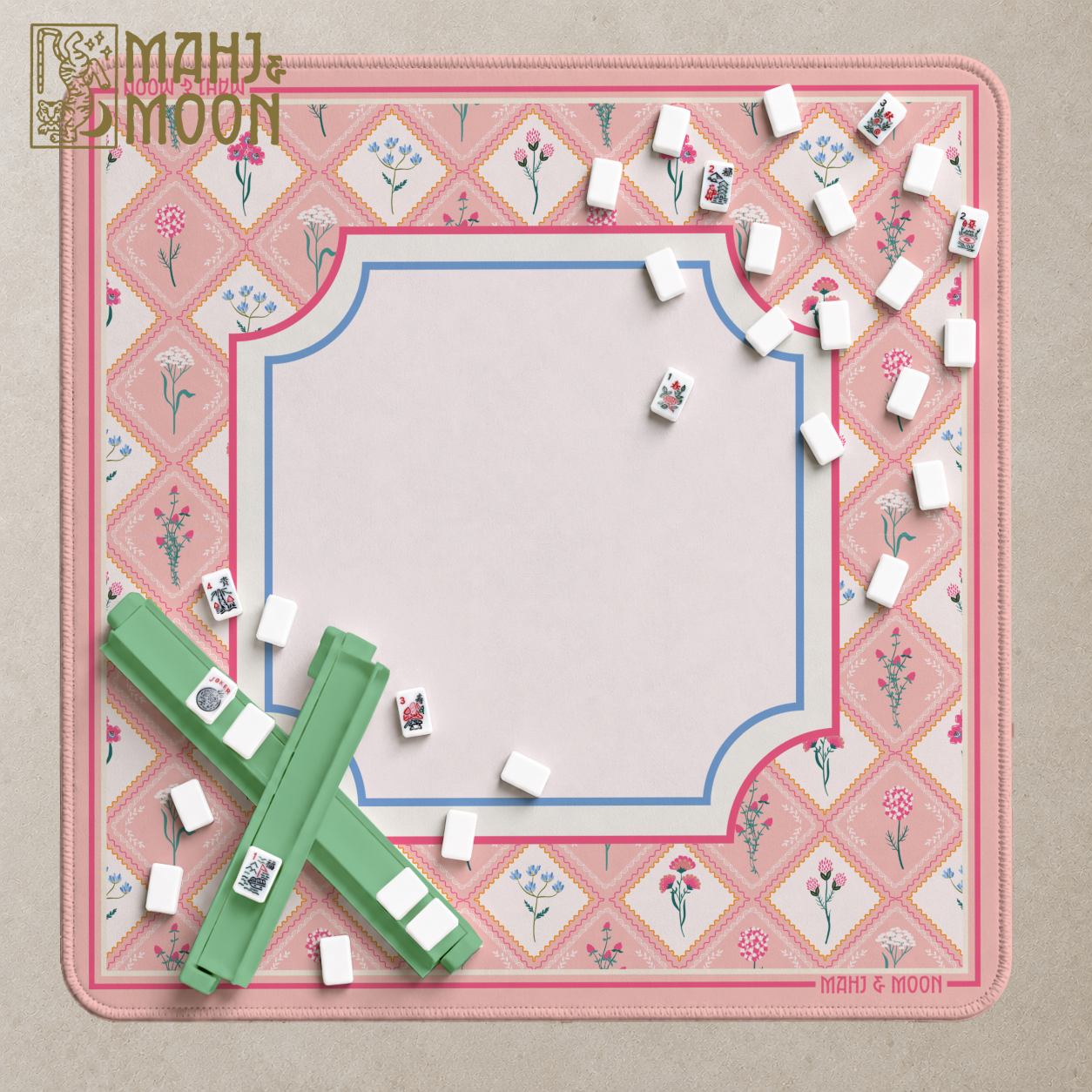 Cottagecore American Mahjong mat with wildflower patchwork design.