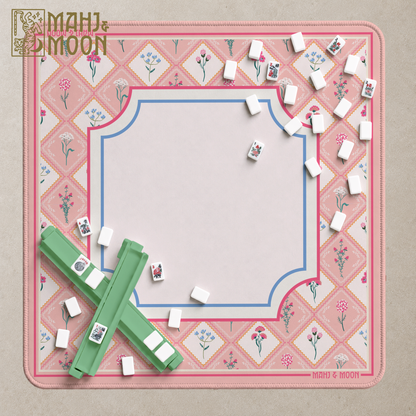 Cottagecore American Mahjong mat with wildflower patchwork design.