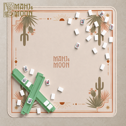 Southwest Desert Mahjong mat featuring sage cacti, desert botanicals and a neutral playing centre.