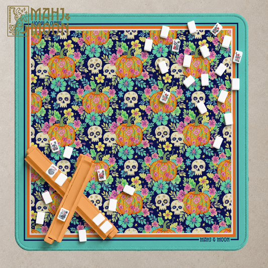 Halloween Pumpkin & Sugar Skull Mahjong Mat | American Mahjong Playing Mat