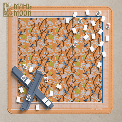 Bird & Pear Blossom Mahjong Mat | Chinoiserie American Mahjong Playing Mat