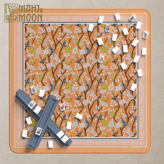 Bird & Pear Blossom Mahjong Mat | Chinoiserie American Mahjong Playing Mat