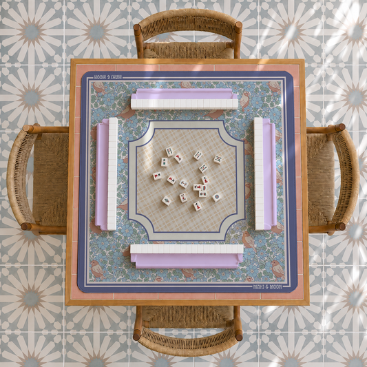 Blue Floral Bird American Mahjong Mat | Cottage Garden Playing Mat