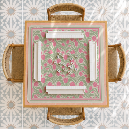 Tulip American Mahjong Mat | Cottage Garden Game Table Decor