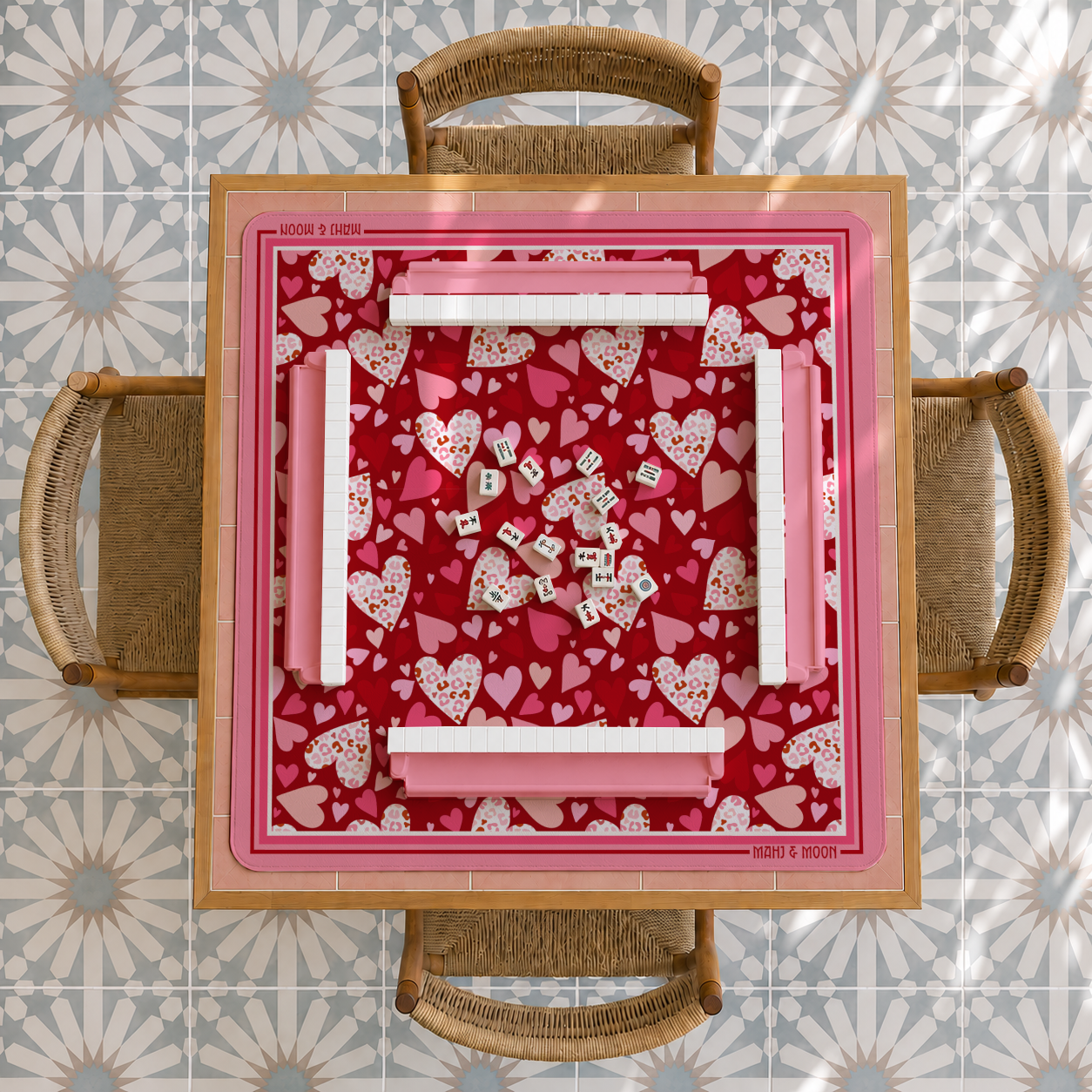 Valentine Hearts American Mahjong Mat | Pink Coquette Playing Mat