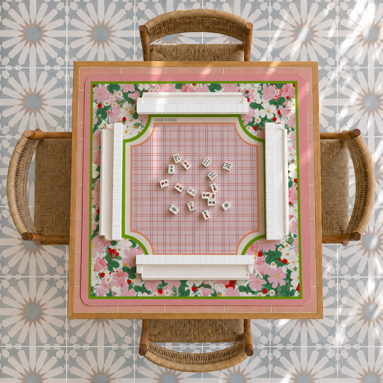 Strawberry Garden American Mahjong Mat | Cottagecore Floral Playing Mat