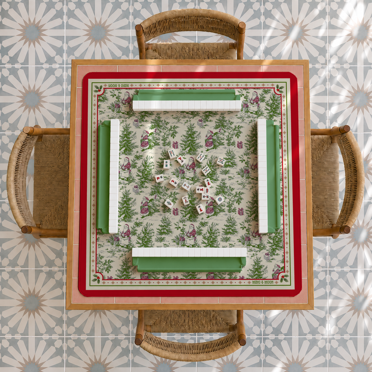 Christmas Toile Mahjong Mat | Vintage Santa Holiday Design