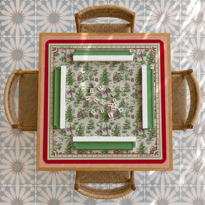 Christmas Toile Mahjong Mat | Vintage Santa Holiday Design