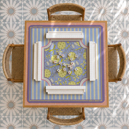 Pickleball Mahjong Mat | Preppy Bow & Lavender Stripe Design