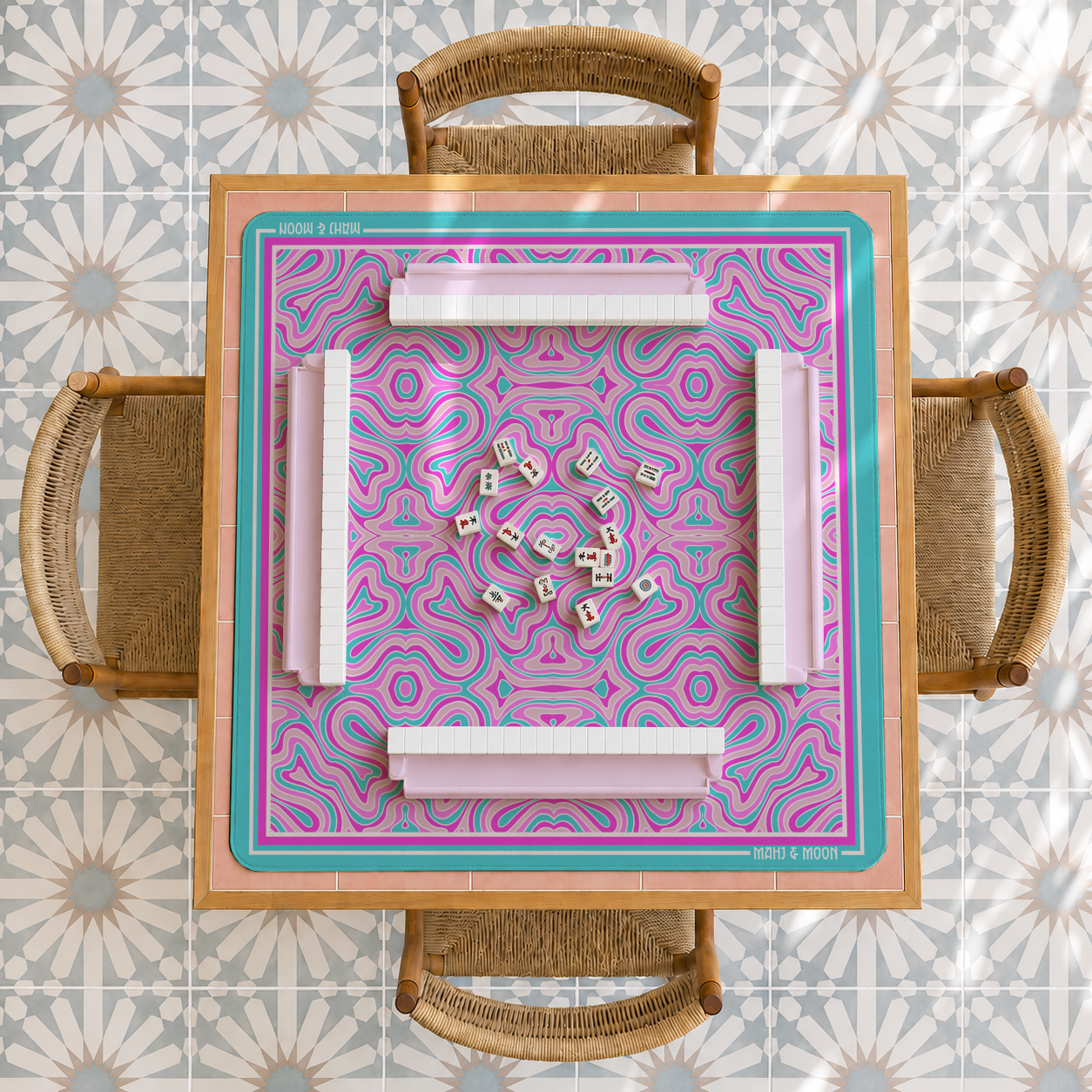 Retro Waves Mahjong Mat Blue