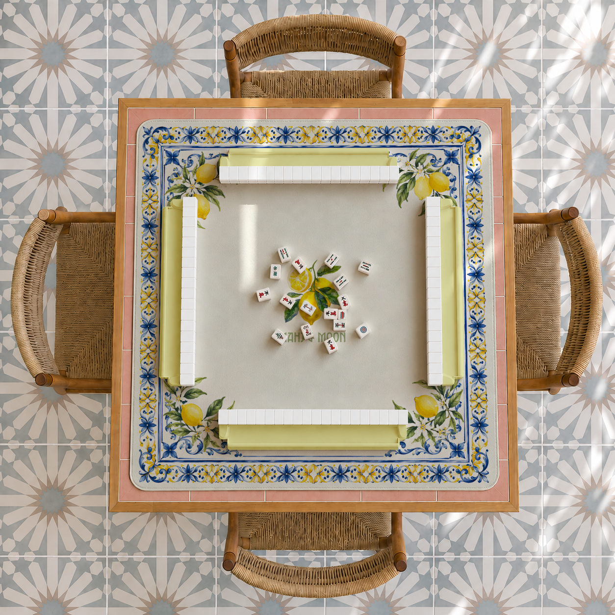 Blue White Lemon Mahjong Mat