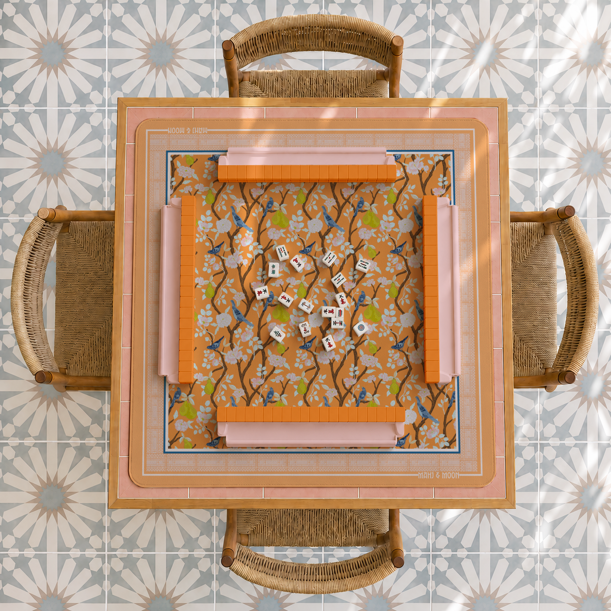 Bird & Pear Blossom Mahjong Mat | Chinoiserie American Mahjong Playing Mat