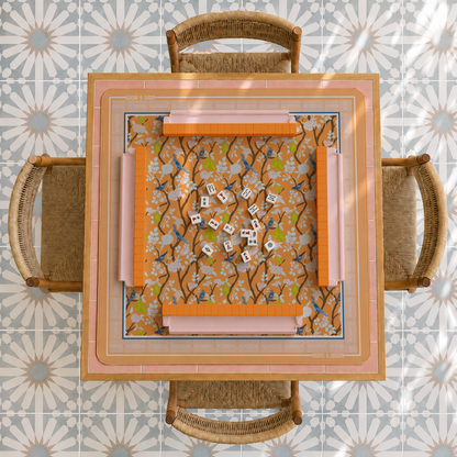 Bird & Pear Blossom Mahjong Mat | Chinoiserie American Mahjong Playing Mat