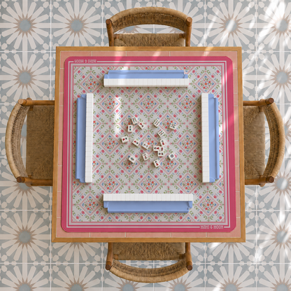 Vintage Garden Floral Mahjong Mat – Pink & Green American Mah Jongg Mat