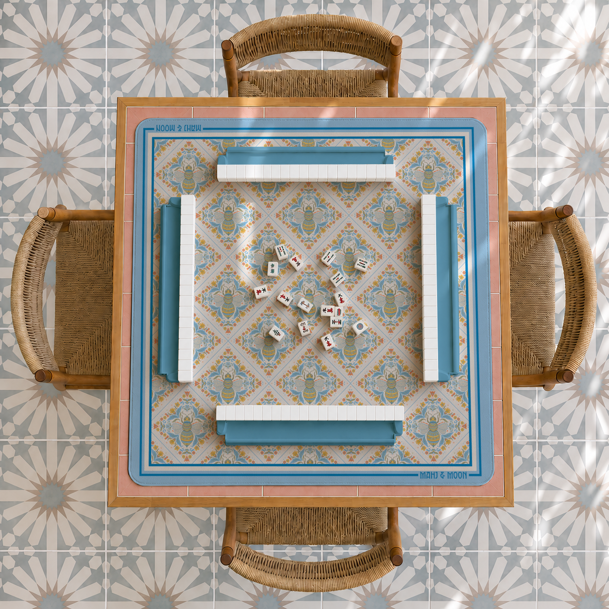 Honeybee Tiles Mahjong Mat | Blue Bee Mah Jongg Mat