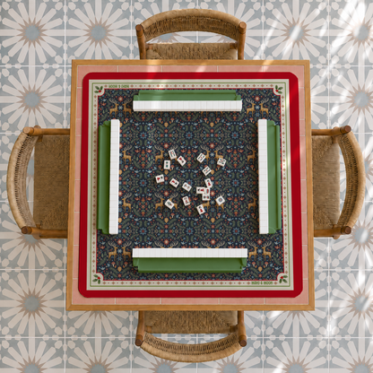 Midnight Woodland Christmas Mahjong Mat | Festive Deer Mah Jongg Mat